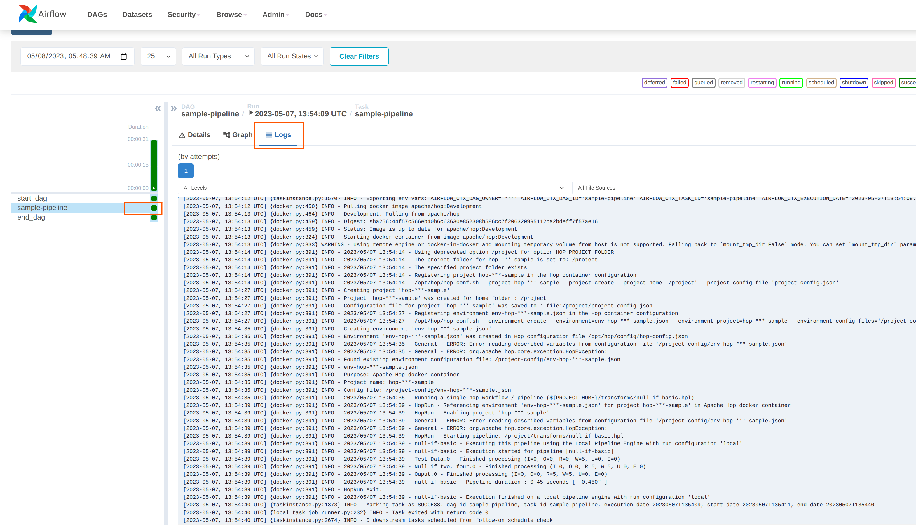 Apache Airflow - DAG logs