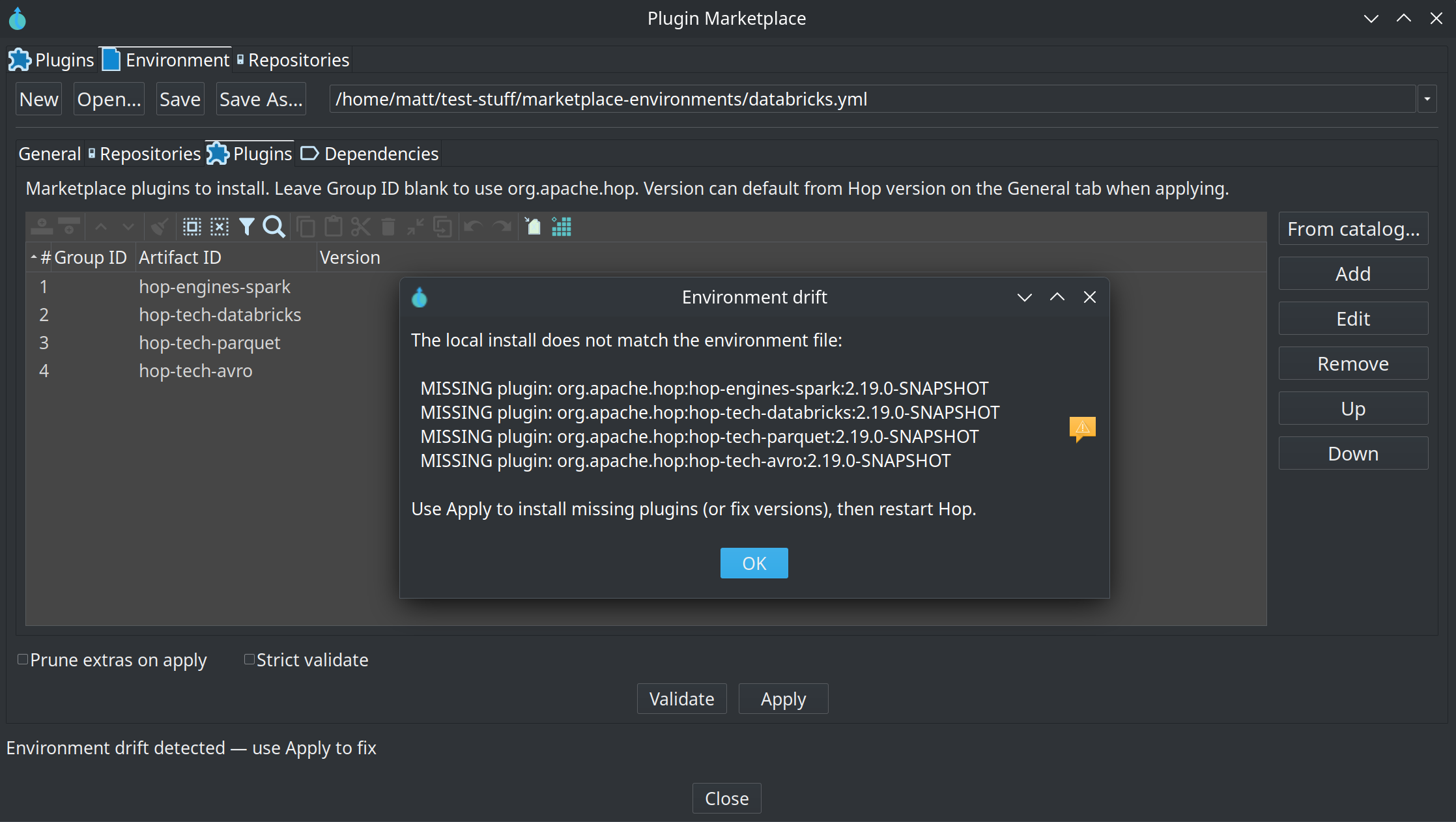 Marketplace environment drift report