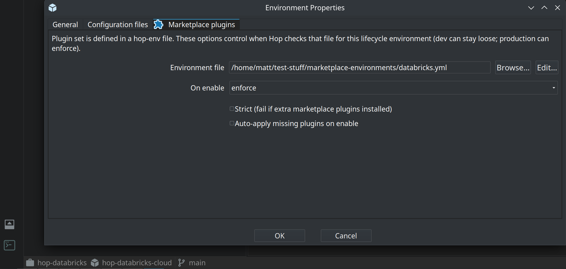 Lifecycle environment Marketplace plugins configuration