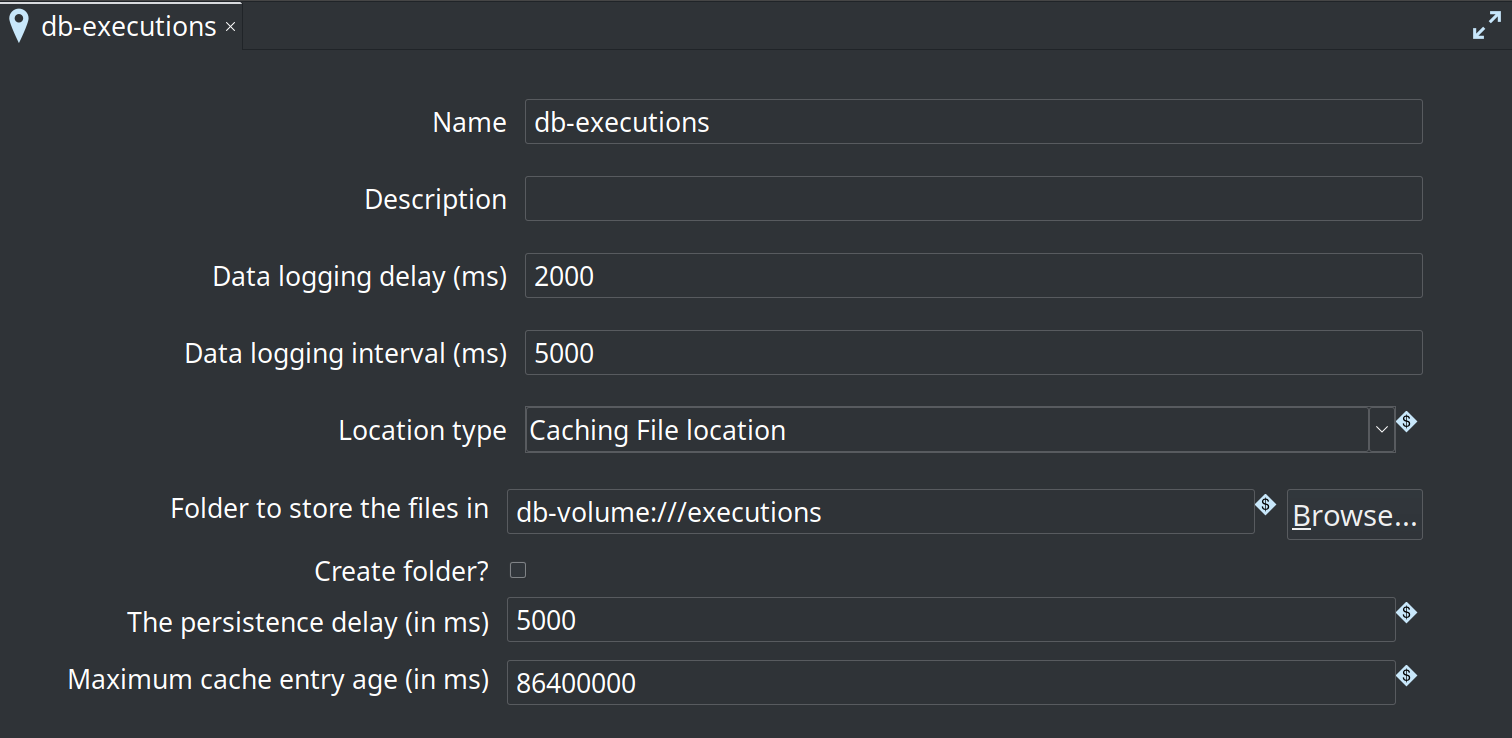 Execution information location editor: Caching File type and Databricks VFS folder URI