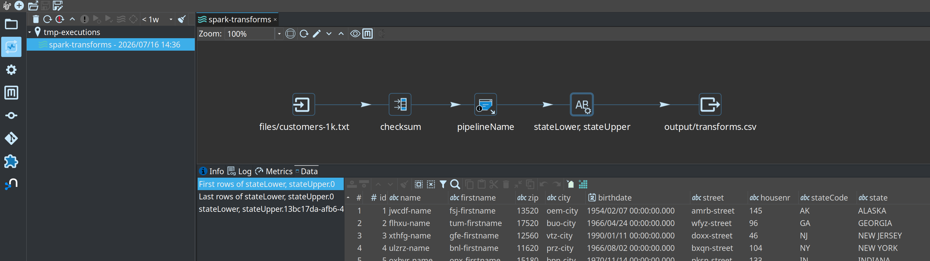 Execution information logged from a native Spark run