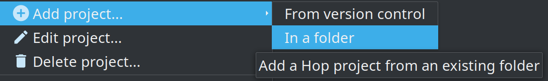 Add project menu