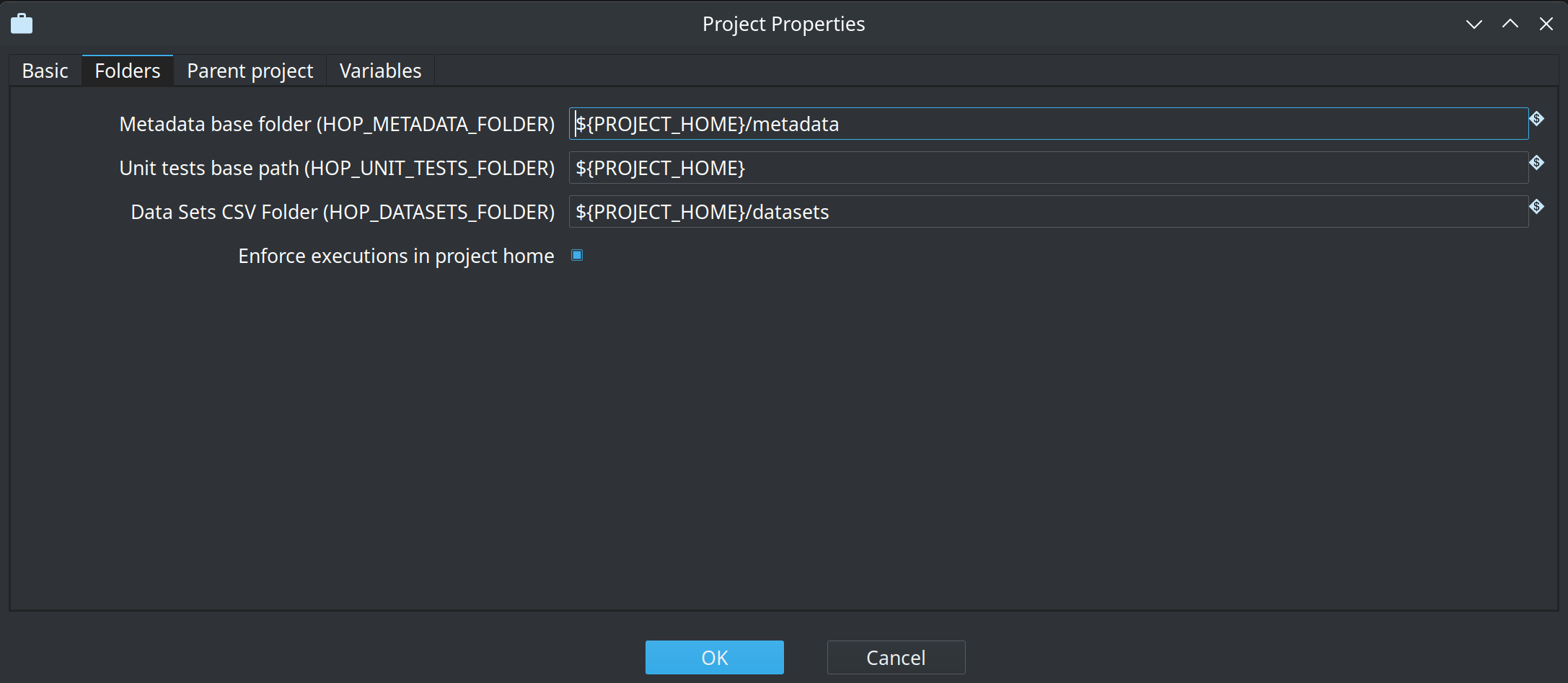 Project Properties Folders tab