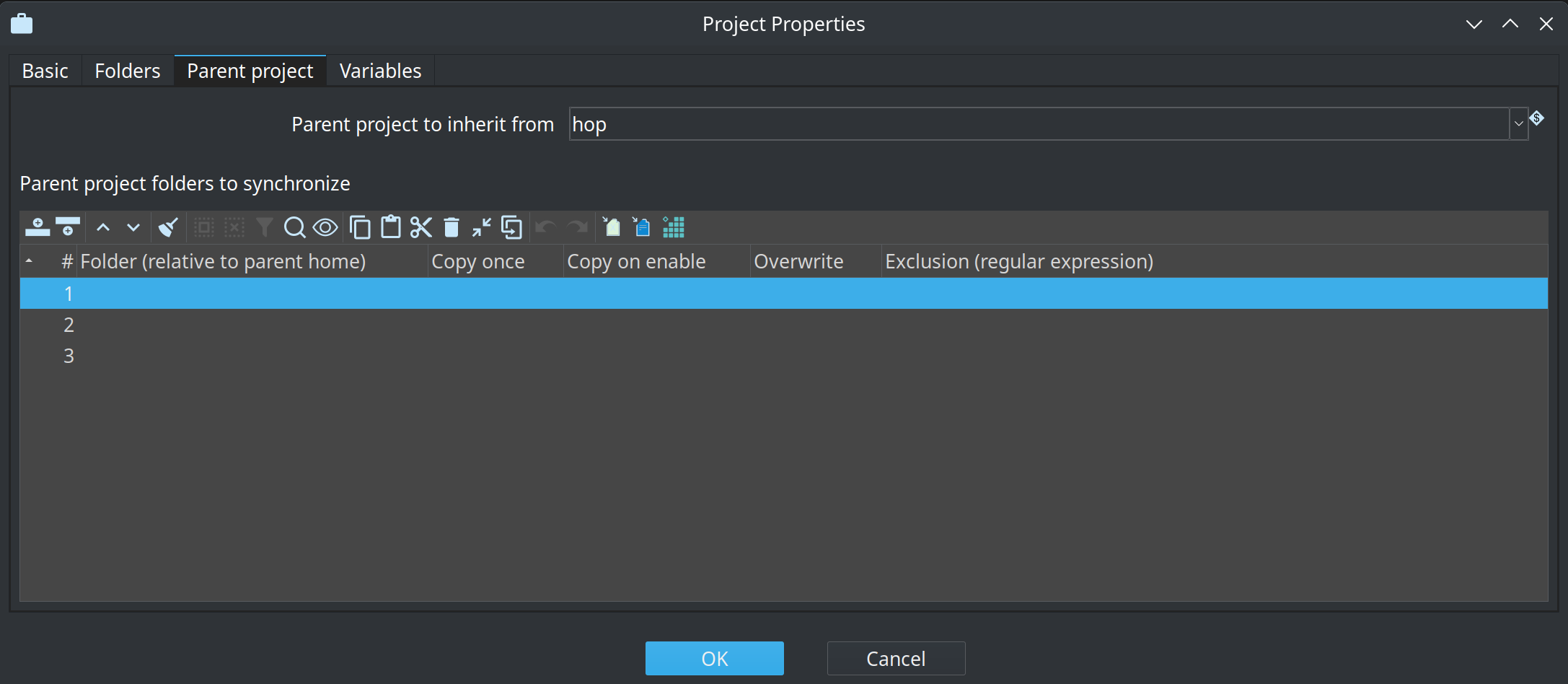 Project Properties Parent project tab