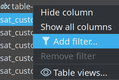 Column header menu with Add filter