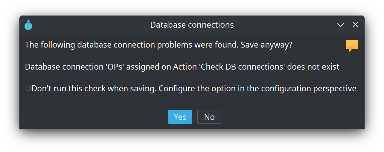 Database connections save warning