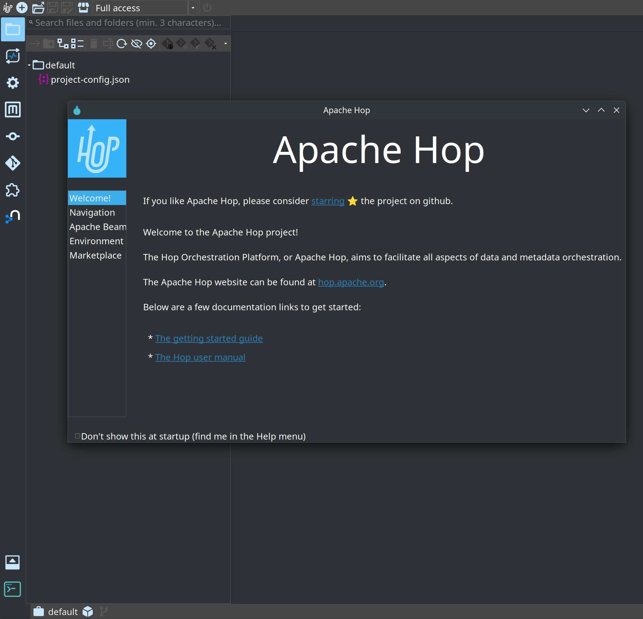 Hop Gui after setup with the new default project
