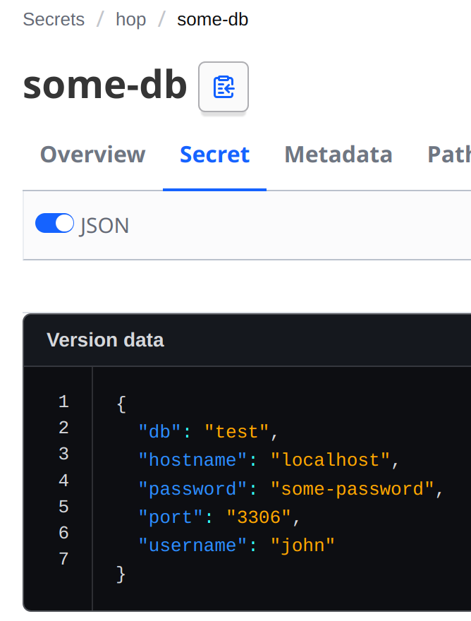 Secret stored in a HashiCorp Vault KV engine