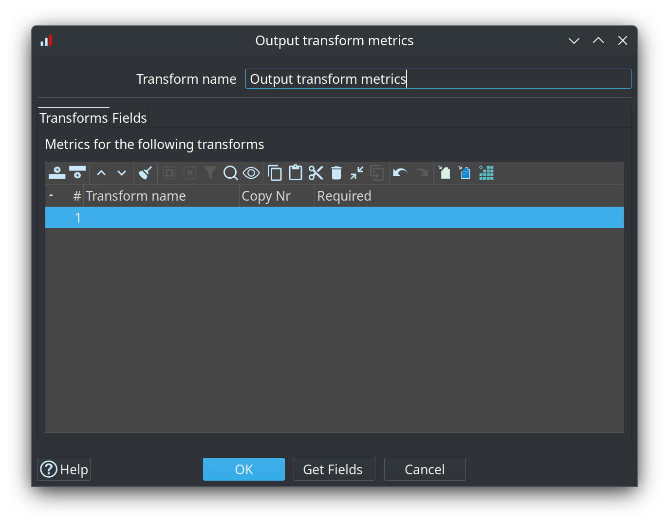 Output transform metrics Transforms tab